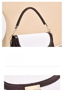 Detail of the polished golden hardware buckle on the woven texture crossbody bag