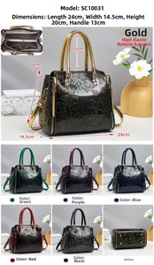 Detail of vintage embossed floral handbag featuring top zipper and metal handles