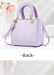 Back view of the light purple snakeskin pattern square handbag with gold hardware