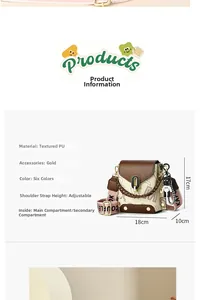 Spécifications de taille du sac à bandoulière en cuir PU avec dimensions et structure