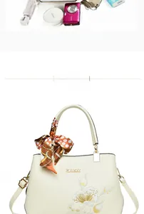 Detail of embroidered floral handbag showing large storage capacity for daily essentials