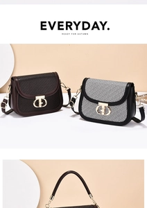 Detail view of contrast color crossbody bags with stylish metal buckles and autumn textures