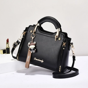 Women Fashion PU Leather Handbag Casual Tote Shoulder Bag With Calf Pendant Detachable Strap Top Handle Purse For Daily Use
