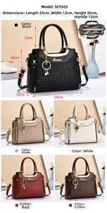 Detailed size specifications and interior structure of woven texture women handbag