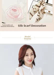 Close-up of elegant pink rose embroidery and decorative silk scarf on white handbag