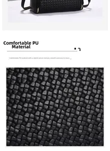 Close-up of black PU leather with woven texture showing fine craftsmanship and material detail