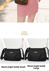 Size comparison of small and large black nylon crossbody bags with gold hardware