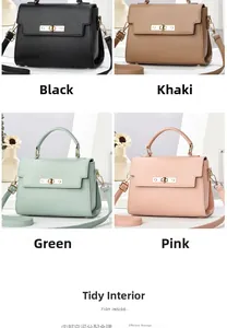 Detailed grid view of Kelly style handbags in black, khaki, green, and pink textured leather