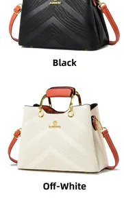 Detailed comparison of two wave-textured leather handbags in black and off-white colors