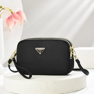 Damen Mini Nylon Umhängetasche Kleine Schultertasche Mehrere Reißverschlussschichten Beutel Täglich Reisen Leicht Lässig