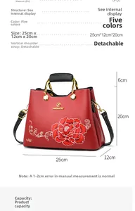 Größentabelle für bestickte Pfingstrosen-PU-Lederhandtasche mit Goldmetalldetails
