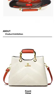 Detail view of wave-textured handbag with dual compartments and golden metal logo
