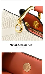 Detailed view of white textured leather handbag with gold pearl hardware and magnetic clasp