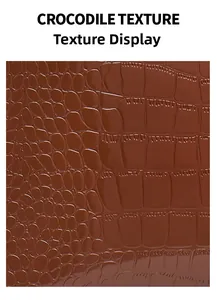 Detail shot of brown crocodile embossed leather texture with glossy square patterns