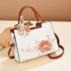 Sac à main blanc en similicuir avec broderie florale et foulard en soie pour femmes