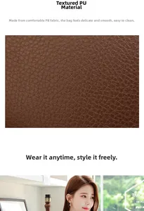 Détail de la texture cuir PU marron motif litchi sur un grand sac cabas femme