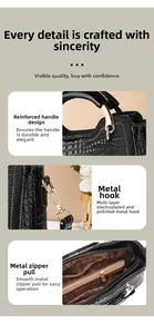 Detail of crocodile embossed faux leather bag with golden hardware and reinforced handle