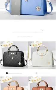 Detail showing glossy quilted handbags with metallic deer charms and curved handles