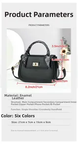 Detail of black patent leather handbag with floral scarf and internal compartments
