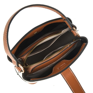 Braune Eimer-Tasche aus Litchi-Leder mit mehrlagigen Innenfächern und goldenen Zippern