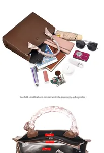 Détails du grand sac cabas marron en cuir avec foulard en soie et rangement intérieur