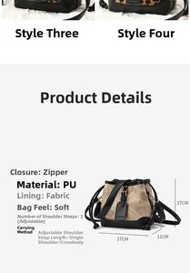 Détails du sac seau contrasté kaki et noir avec deux bandoulières réglables