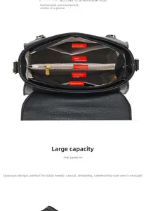 Interior layout of black leather tote with multi-layer compartments and zip pockets