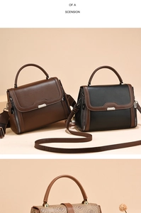Detail of lychee pattern leather handbag with wide woven strap and vintage pattern