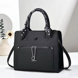 Women Handbag PU Leather Litchi Pattern Scarf Wrapped Handle Metal Chain Large Capacity Crossbody Bag Elegant Fashion Top Handle
