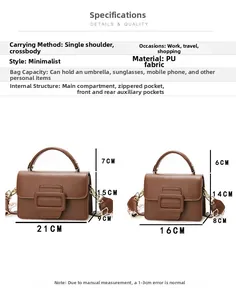 Tabella taglie con borse a tracolla in pelle PU marrone in due diverse dimensioni