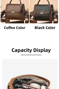 Detailed view of women's leather handbag showing inner compartments and large capacity