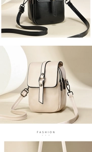 Detailansicht der Mini-Handytasche in Schwarz und Beige mit glatter Lederstruktur