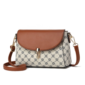 Retro contrast small square bag for women with floral print and gold metal lock clasp