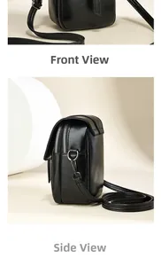Vorder- und Seitenansicht einer schwarzen Mini-Umhängetasche mit Doppelreißverschluss