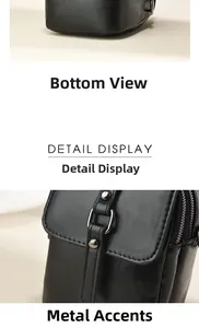Detail der schwarzen Handytasche aus Leder mit Metallnieten und Ansicht des Bodens