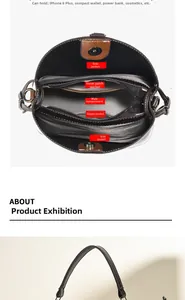 Detailed view of the dark brown leather bag interior with multi-pocket storage layout