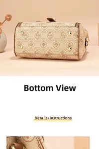 Detailed bottom view of crossbody bag showing four gold protective metal feet and canvas
