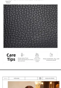 Macro detail of durable black litchi grain leather texture on high-capacity women handbag