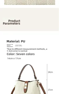 Detail of PU leather bucket bag with textured pattern and elegant metal twist lock