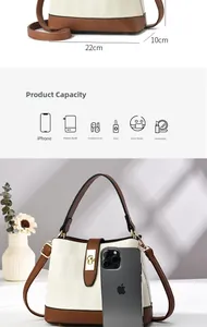 Detailed size chart showing 22cm width and 10cm depth for the stylish crossbody handbag