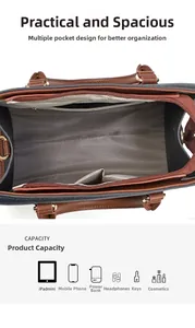 Detailed interior view of a brown tote bag showing spacious lining and internal zip pockets