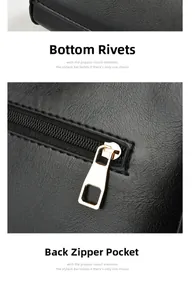 Detail of lychee pattern leather bag with protective bottom studs and back zipper pocket