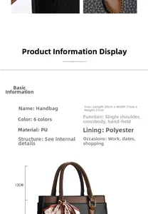 Detailed view of lychee texture PU leather handbag with specific dimensions 28x11x21cm