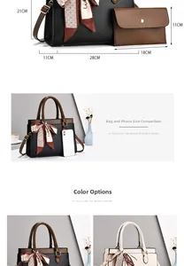 Detailed size comparison and color options for the lychee grain tote and clutch set