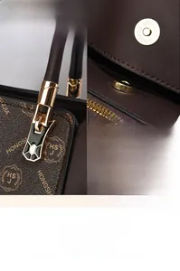 Détails du sac à main marron avec boucle en métal magnétique et fermeture éclair robuste
