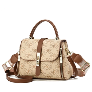 Retro brown printed crossbody bag for women with gold hardware and dual shoulder straps