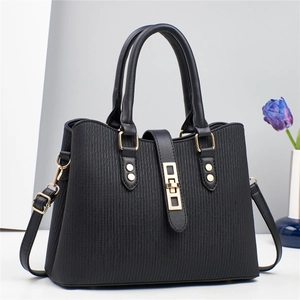 Women Pleated PU Leather Handbag Elegant Vertical Texture Shoulder Crossbody Bag Gold Hardware Double Handle Commuter