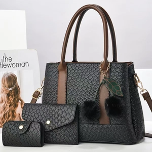 Women Large Capacity PU Leather Handbag Tote Envelope Clutch Card Holder Embossed Texture With Cherry Pompom Charm