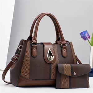 Women Shoulder Bag And Small Purse Handbag PU Leather Woven Fabric Striped Pattern Water Drop Metal Lock Retro Casual Daily