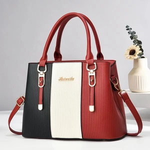 Women Color Block Handbag PU Leather Patchwork Shoulder Bag Large Capacity Crossbody With Golden Hardware Fashion